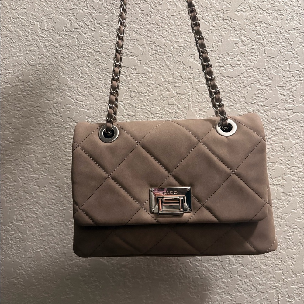 ALDO Taupe Quilted Chain Shoulder Bag